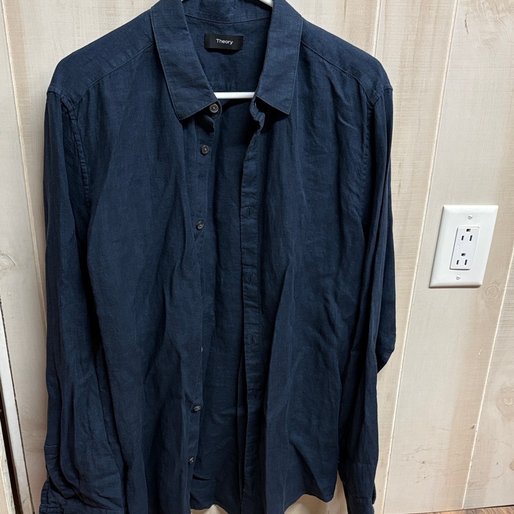 Theory Men's Dark Navy Button-Down Long Sleeve Shirt